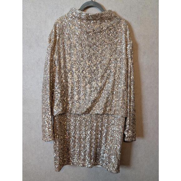 ONE33 SOCIAL gold sequin high neck drop waist mini dress sz 6